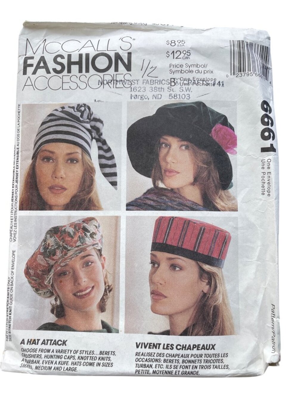 Vintage 90s McCalls 6661 Hat Sewing Pattern Small-Large Fashion Accessories CUT